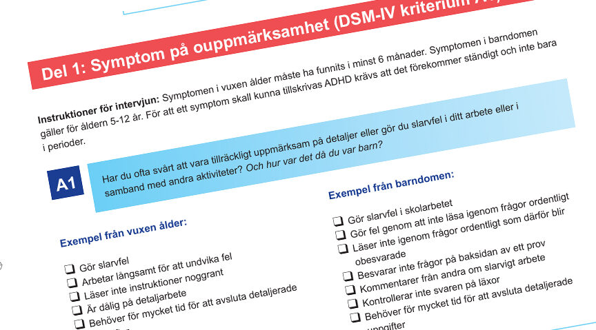 Screenshot av ADHD-formulär som används inom vården.