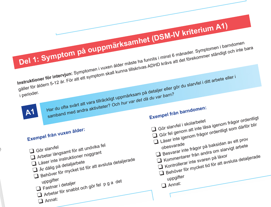 Screenshot av ADHD-formulär som används inom vården.